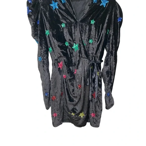 Rococo Sand Mini Dress in Black Velvet Embellished Rainbow‎ Sequin Stars Size XS - Picture 4 of 6